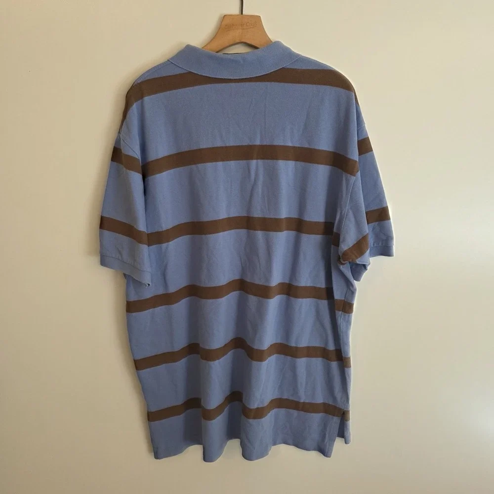 Vintage Polo Ralph Lauren Polo Shirt Blue Brown Striped Short Sleeve Mens 2XL